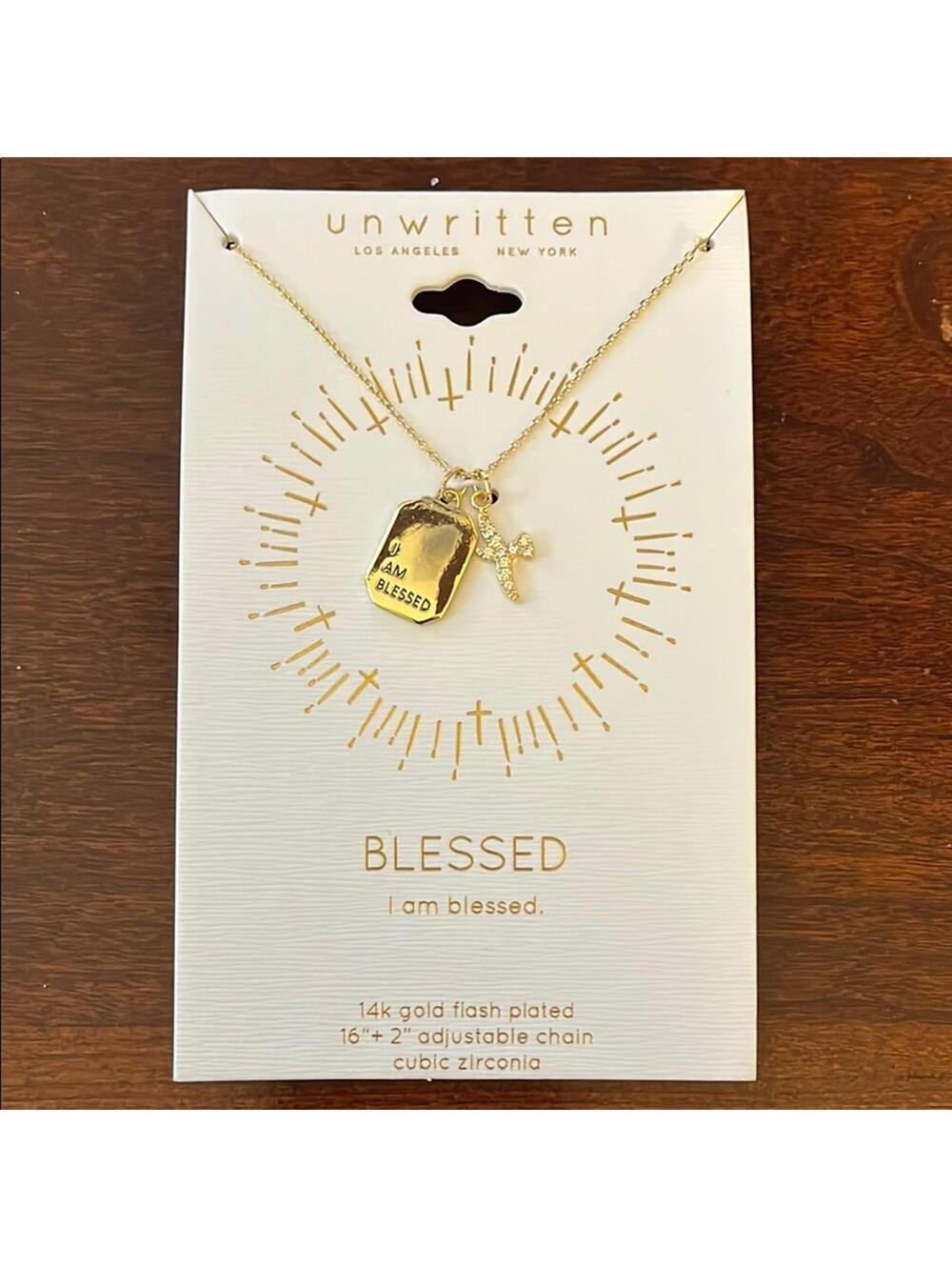 Unwritten Gold Necklace with Cross and Tag